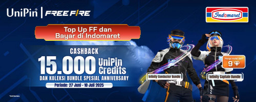 Anniversary Bundle Spesial dari Free Fire kembali hadir! Bonus Hingga 15Ribu UniPin Credits Top Up Diamond FF dan Bayar di Indomaret!